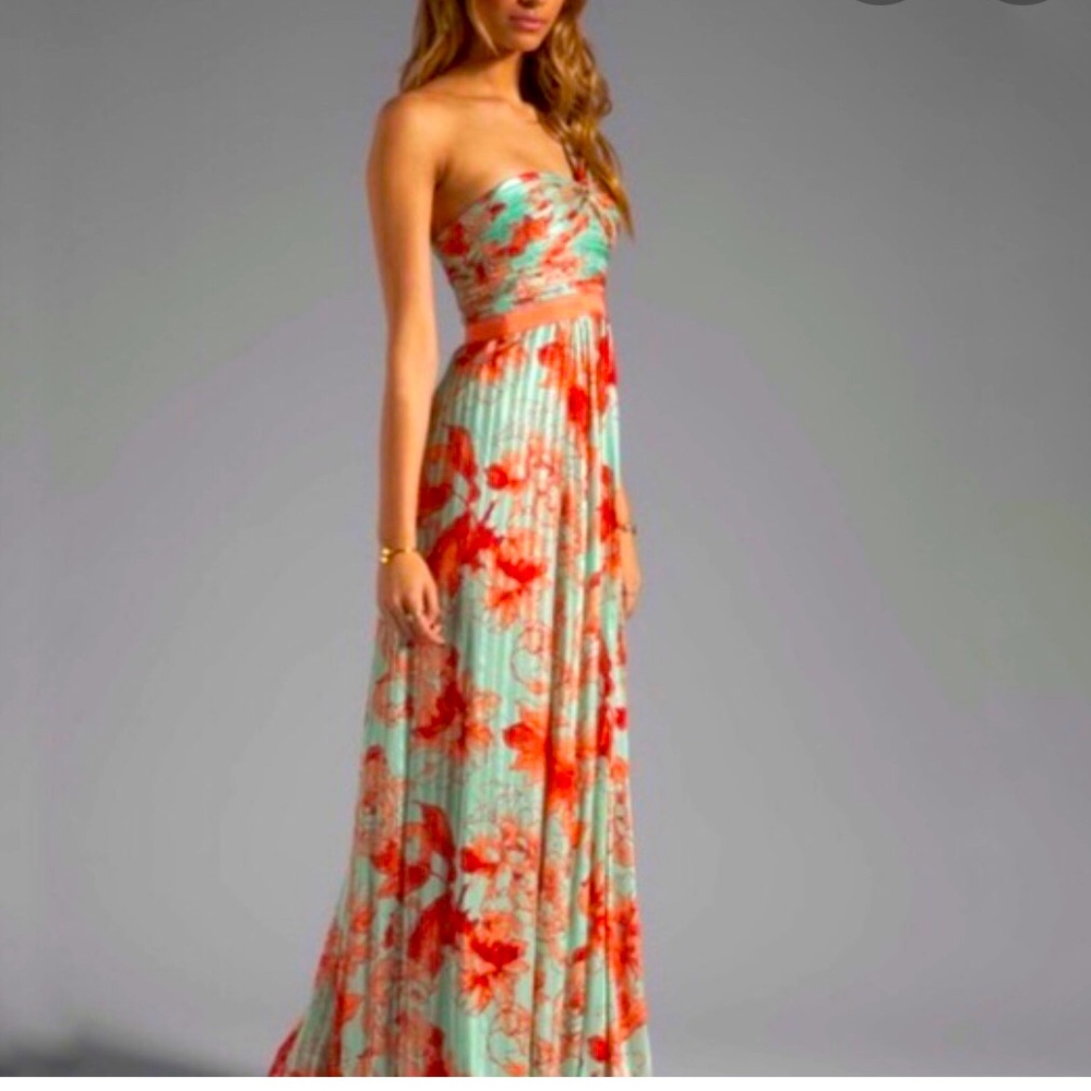 BCBGMaxAzria “Inga” One Shoulder Silk Maxi Chiffon Dress - Nectar Combo / Size 0